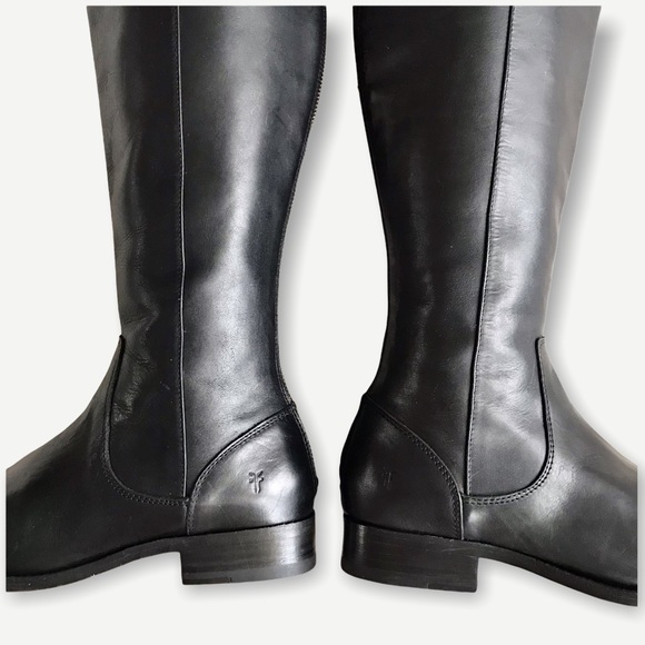 $398 Frye Melissa Stud Black Back Zip Tall Real Leather Black Knee High Boot - Picture 14 of 16